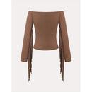 Off-Shoulder Fringe Tassel Blouse