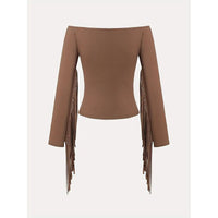 Off-Shoulder Fringe Tassel Blouse