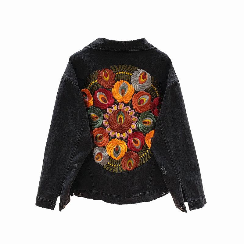 Bohemian embroidered denim jacket
