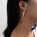 Hip Hop Red Water Drop Cross Earrings