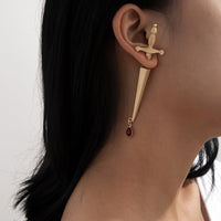Hip Hop Red Water Drop Cross Earrings