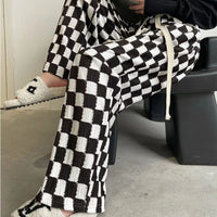 Chessboard Plaid Wide-leg Mop Pants