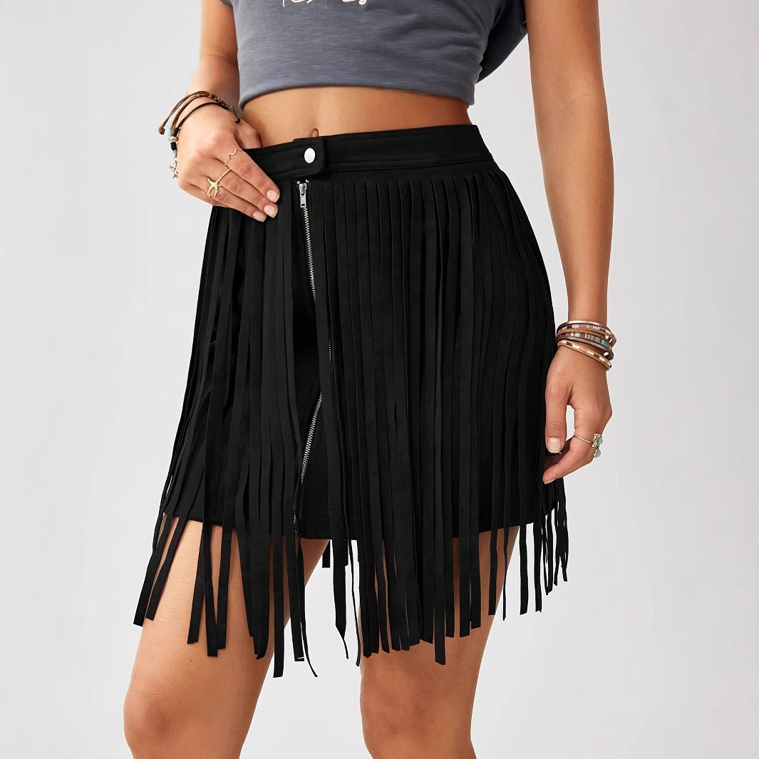 Western Denim Tassel Skirt
