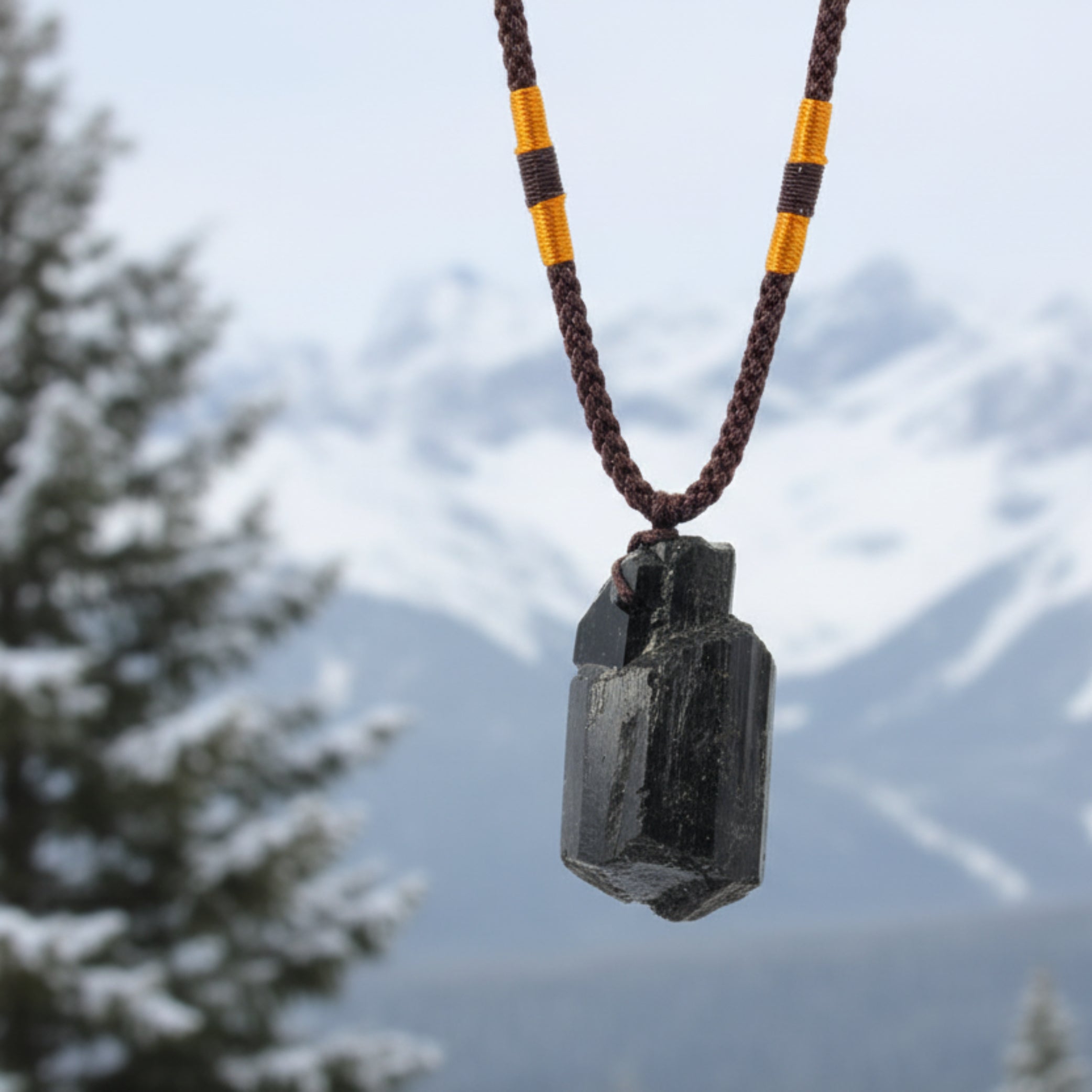 Natural Black Stone Pendant Necklace