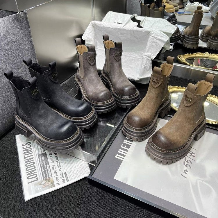 Chunky Heel Smoke Pipe Boots
