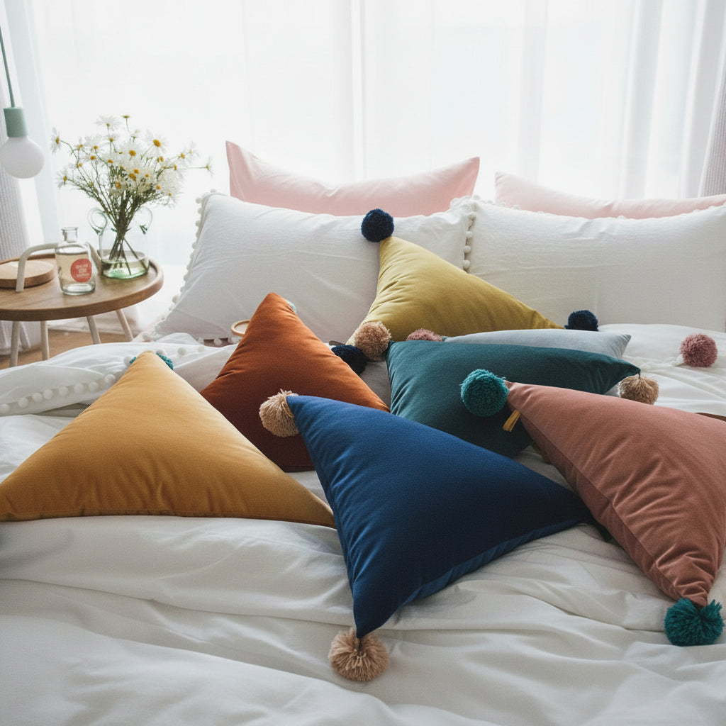 Triangle Pom Pom Cushion Pillow