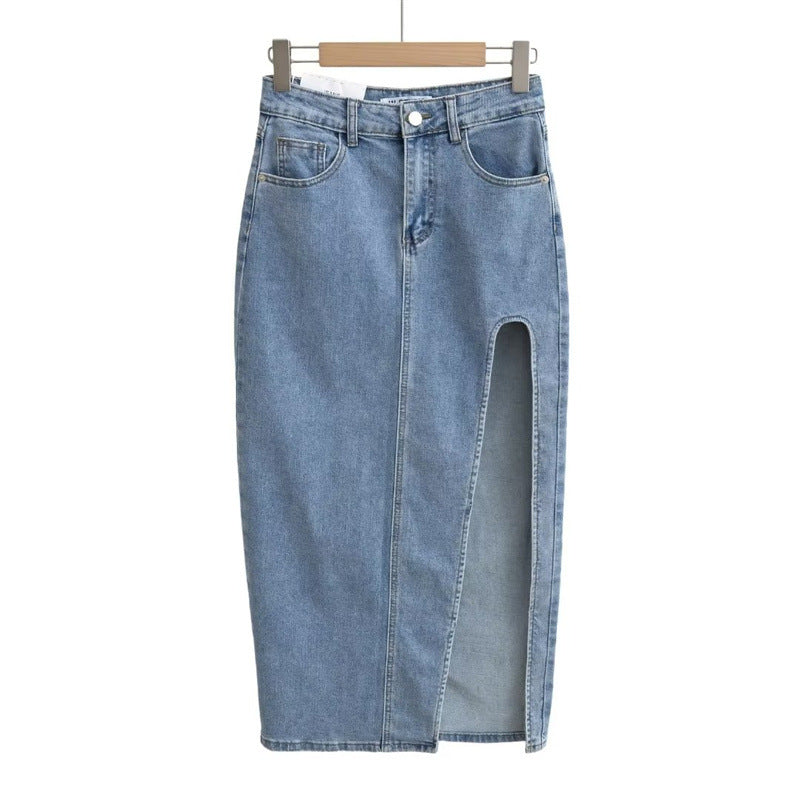 Asymmetrical Long Denim Skirt