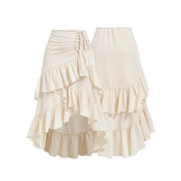Asymmetric Tied Lotus Leaf Hem Skirt