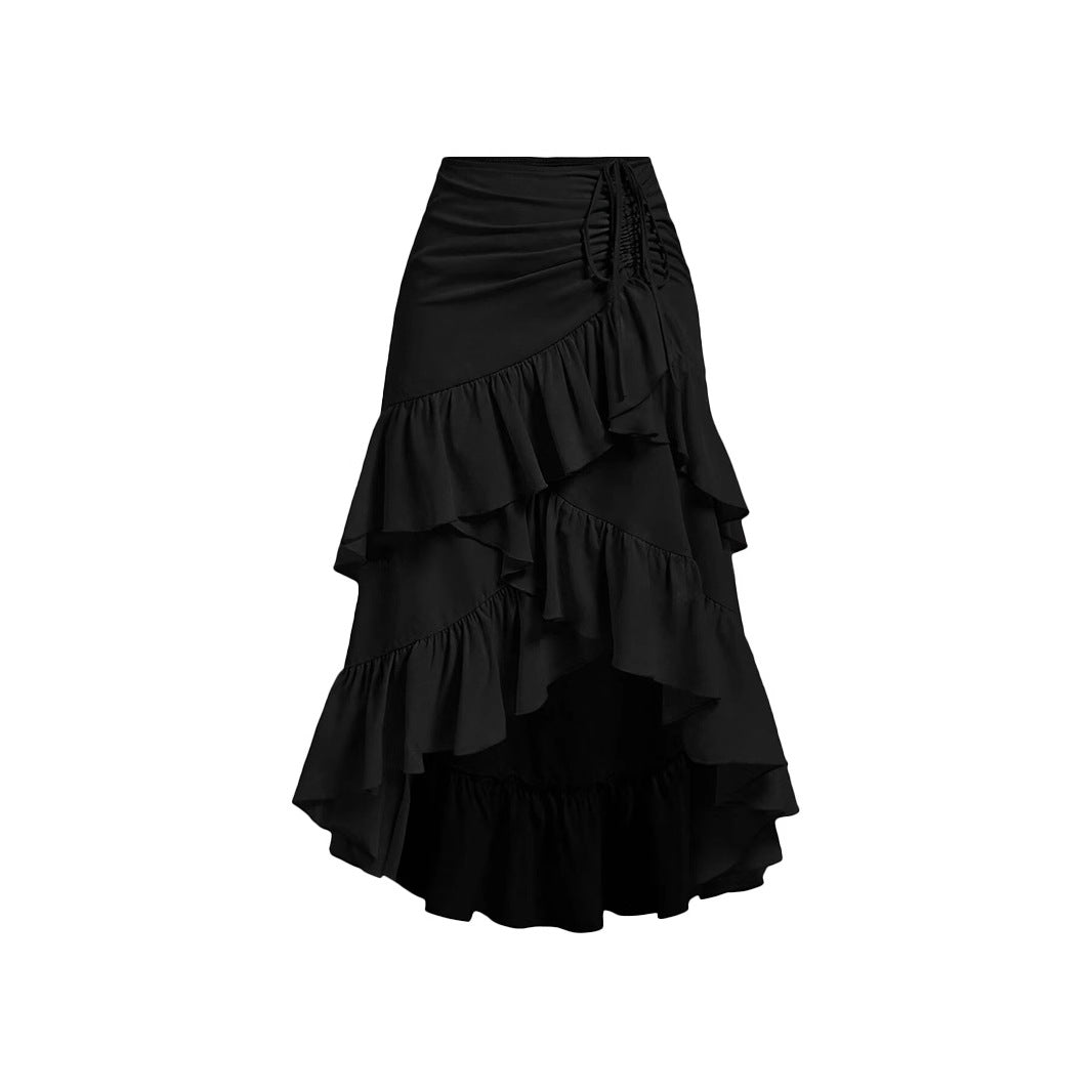 Asymmetric Tied Lotus Leaf Hem Skirt