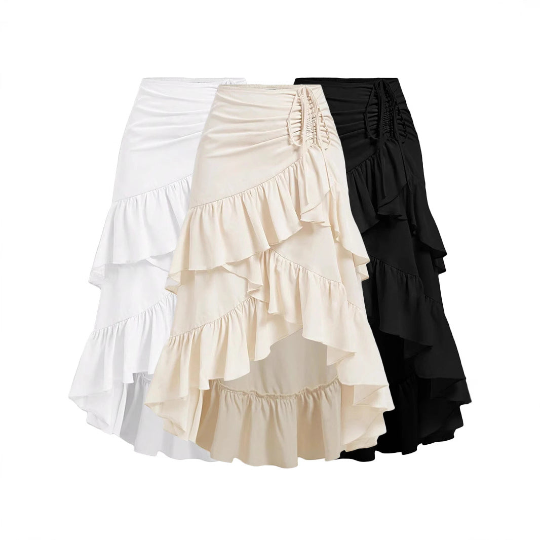 Asymmetric Tied Lotus Leaf Hem Skirt