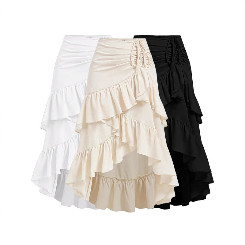 Asymmetric Tied Lotus Leaf Hem Skirt