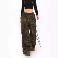 Leopard Print Wide-leg Cargo Pants