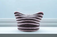 Cat Ears Striped Handmade Knitted Hat