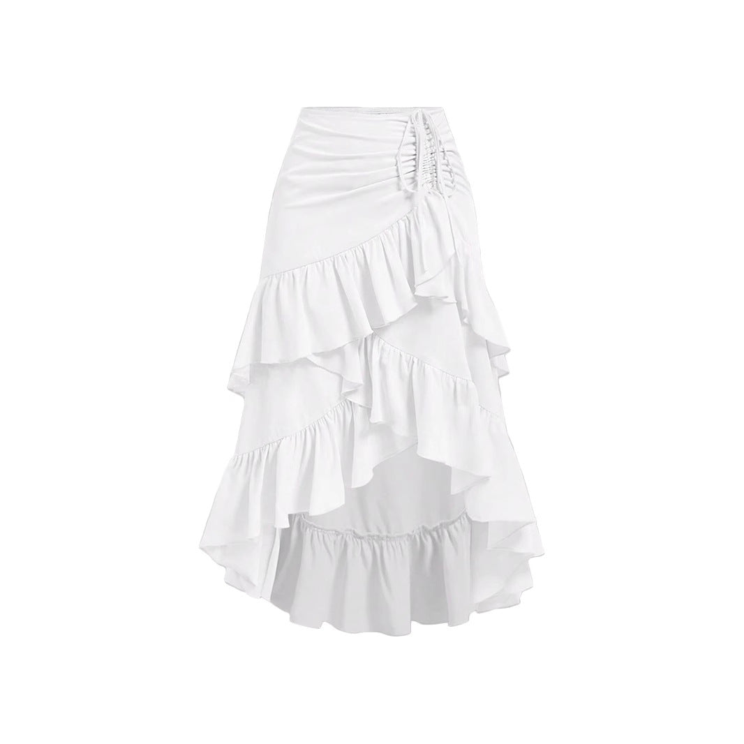 Asymmetric Tied Lotus Leaf Hem Skirt