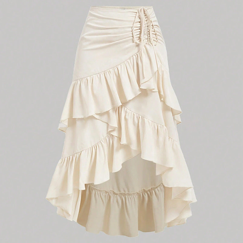 Asymmetric Tied Lotus Leaf Hem Skirt
