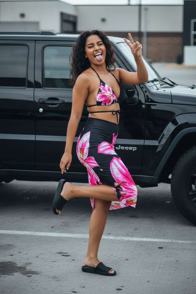 "Midnight Lei" Wrap Skirt Three-piece