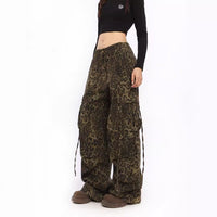 Leopard Print Wide-leg Cargo Pants