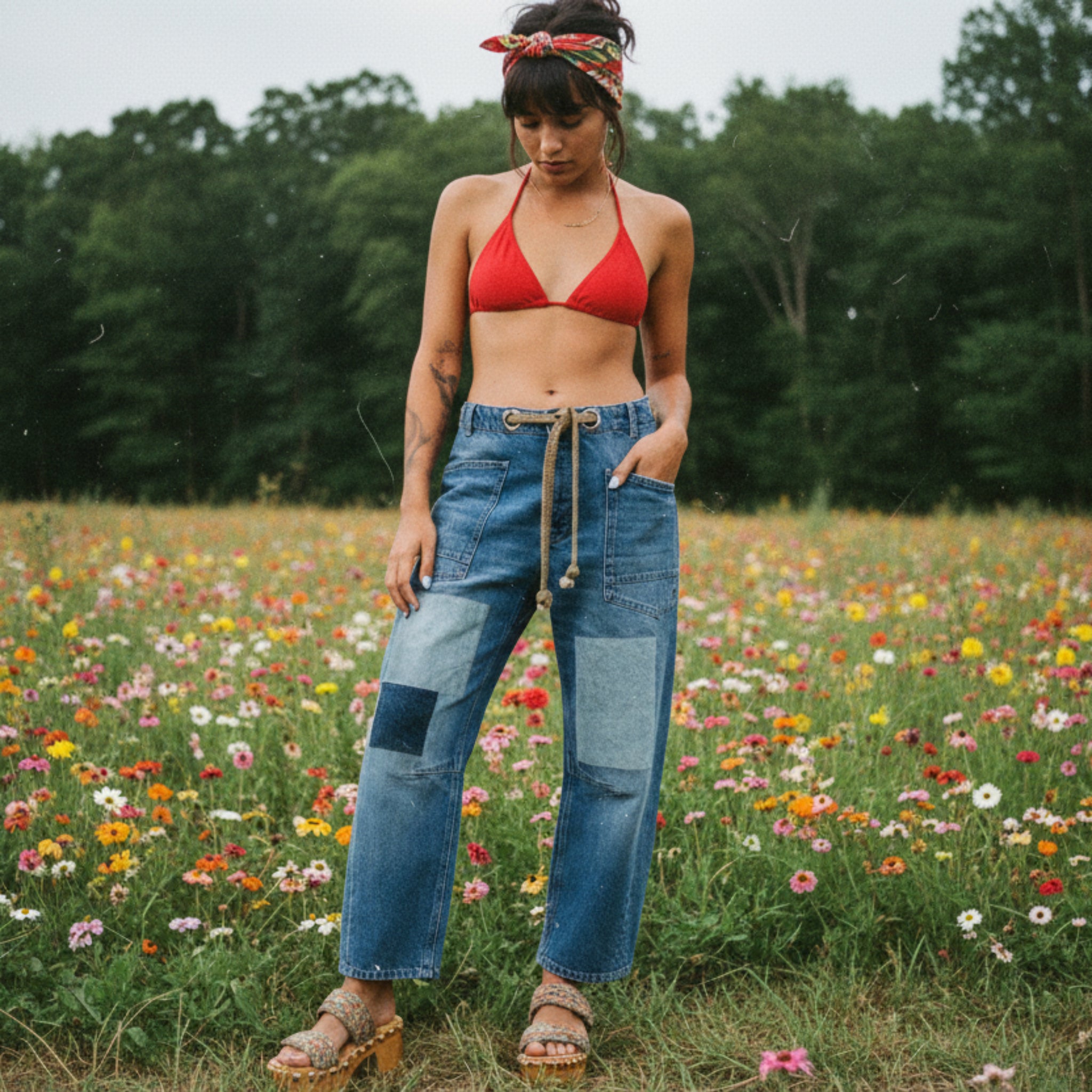 Patchwork Straight Jeans