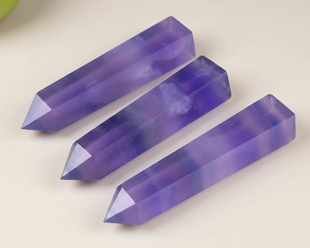 Natural Crystal Blue Purple Fluorite Crystal Column Energy Stone (Variety)