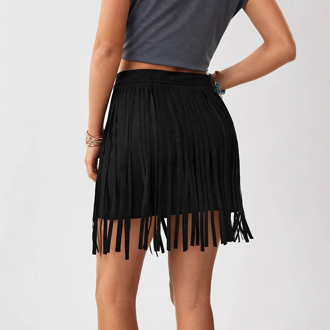 Western Denim Tassel Skirt