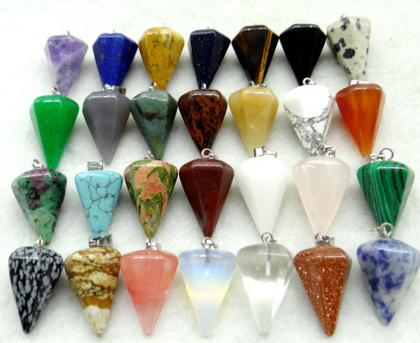 Natural Stone Agate Hexagonal Cone Pendant