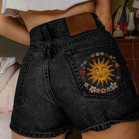 Sun Stamped Denim Shorts