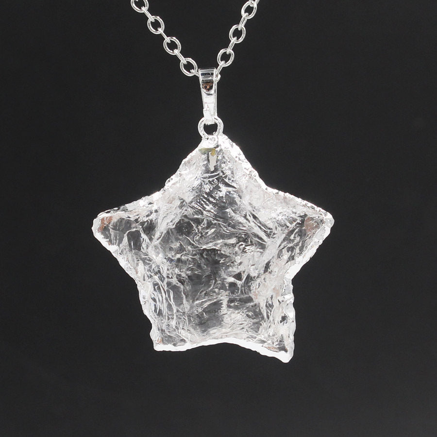 White Crystal Star + Moon Pendant