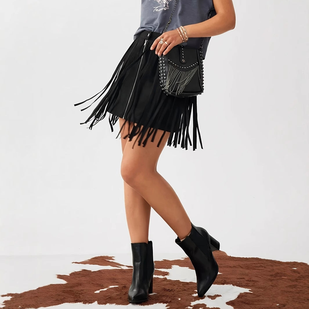 Western Denim Tassel Skirt