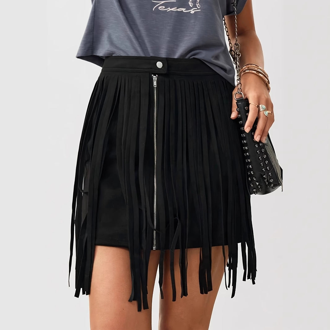 Western Denim Tassel Skirt