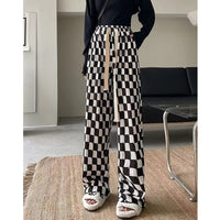Chessboard Plaid Wide-leg Mop Pants