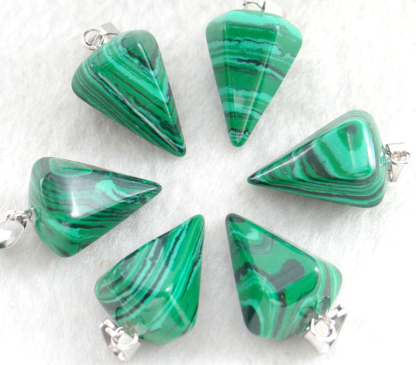 Natural Stone Agate Hexagonal Cone Pendant