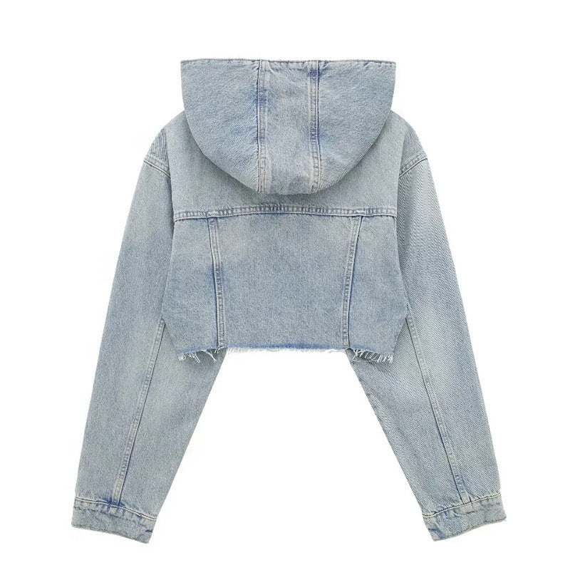 Frayed Hooded Denim Jacket