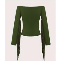 Off-Shoulder Fringe Tassel Blouse