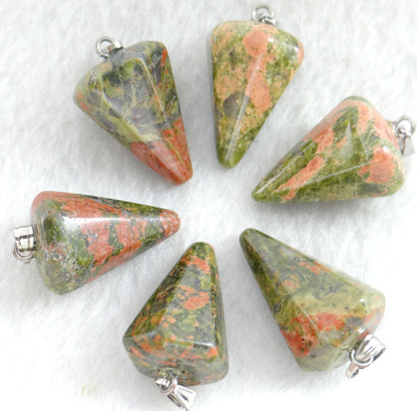 Natural Stone Agate Hexagonal Cone Pendant