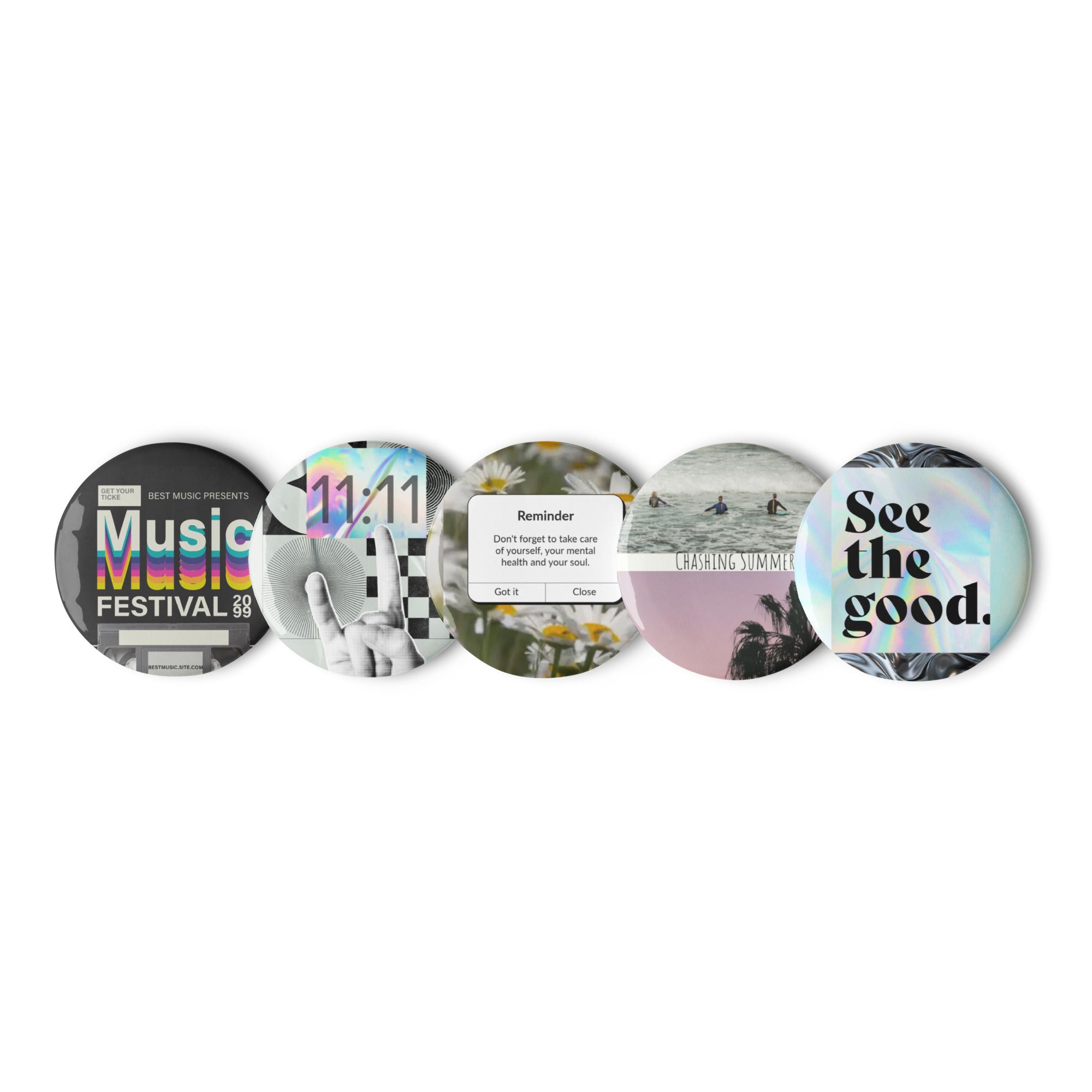 'Sound Of Summer' Set of pin buttons
