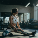 Woman stretching on a mat in a gym setting